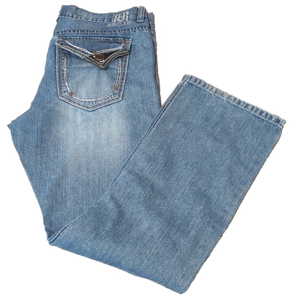 Y2K Men's Jeans 38x32 Blue Request Premium Flap Pockets Faded Grunge Tag -lp